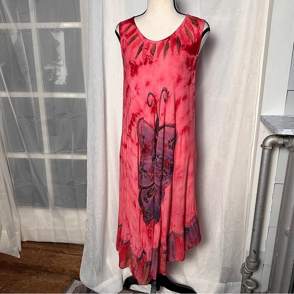 3/$20 💥 Embroidered Butterfly Maxi Dress Relaxed Fit Pink Tie Dye Beach Boho - Picture 16 of 16